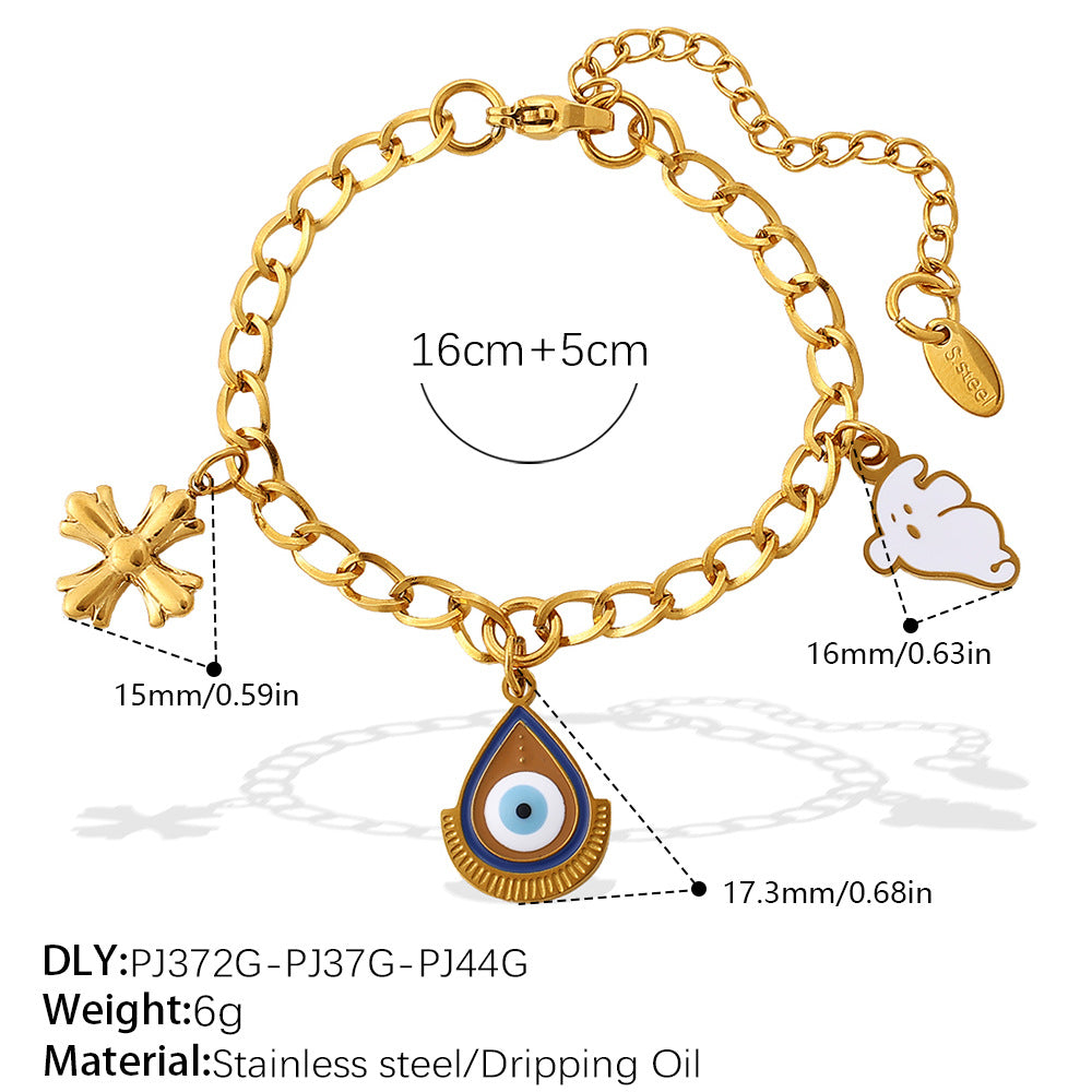 Gold-Plated Stainless Steel Halloween / Christmas Heart & Tree Tassel Pendant Bracelet | Elegant Festive Jewelry