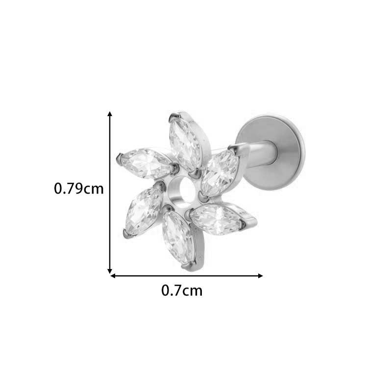 Titanium Screw‑In Flat‑Back Stud with Zircon – Hypoallergenic Piercing Jewelry