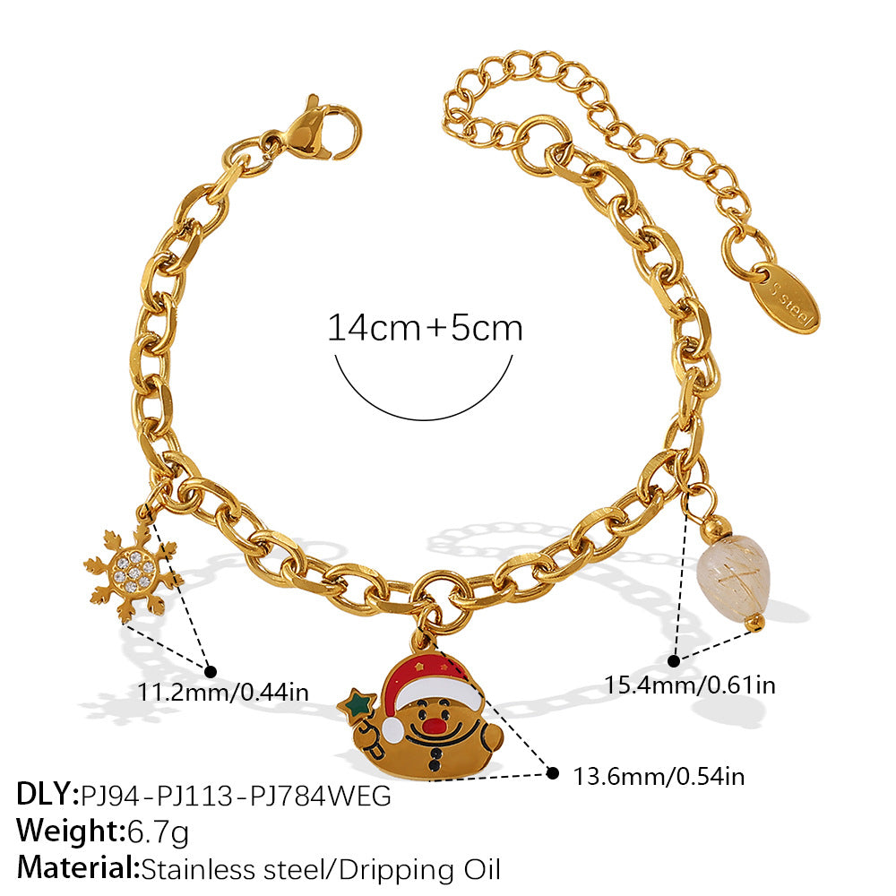Christmas Collection – Gold Plated Stainless Steel Dripping Oil Pendant & Tassel Bracelet  Set