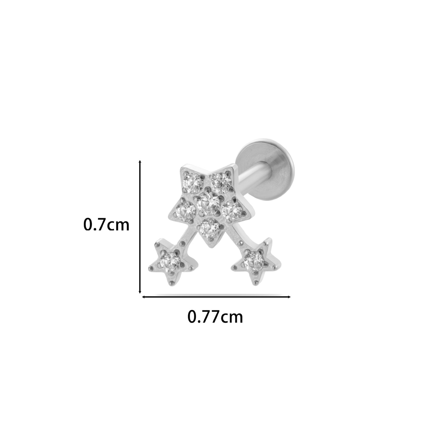 F136 Titanium Internally Threaded Zircon Labret Stud | High-End Flat Back Cartilage Piercing Jewelry