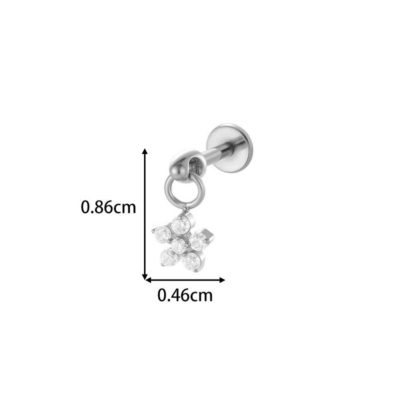 G23/F136 Titanium Internally Threaded Flat Back Lip Stud & Earring – Zircon Flower & Heart Dangle Piercing Jewelry for Women, Gold & Silver