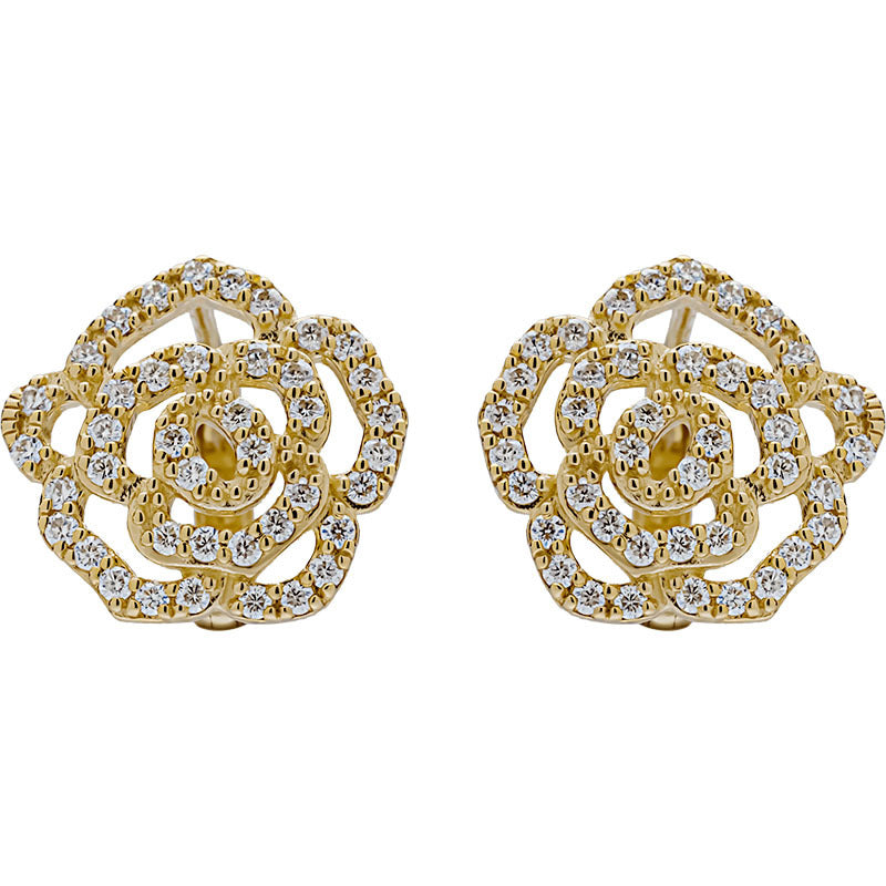 14K Gold Camellia Moissanite Diamond Earrings – Luxury Floral Studs