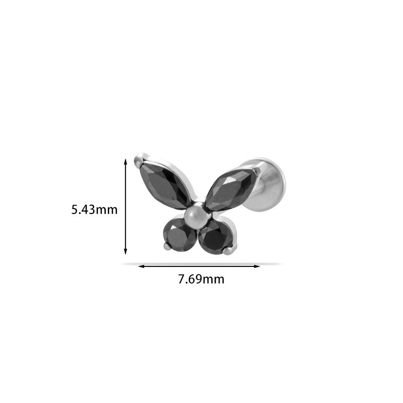 F136 Titanium Butterfly Zirconia Piercing - 1.2*8mm Lip & Cartilage Stud with Internal Thread