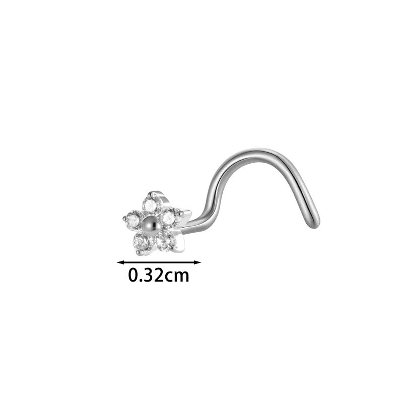 G23/F136 Titanium S-Bar Nose Stud Zircon Paved Hollow Heart & Rose Design – Hypoallergenic Nose Piercing Jewelry for Women, Gold & Silver