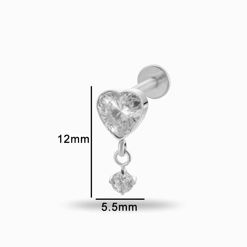 Titanium Internally Threaded Square CZ Cartilage Stud – Flat Back Piercing Jewelry for Helix, Tragus, Conch