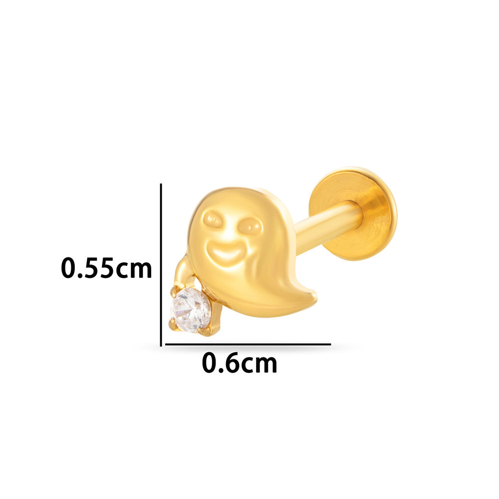 F136 Titanium Internally Threaded Cartilage Stud – Heart, Butterfly, Rocket, Bone, Smiley Face Designs | Hypoallergenic Piercing Jewelry