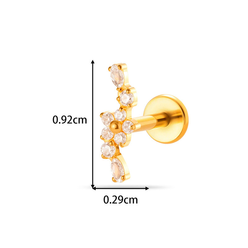 G23/F136 Titanium Internally Threaded Zircon Piercing Jewelry Lip Stud & Cartilage Earring – Elegant Sparkle Design, 1.2×8mm Rod, Gold & Silver