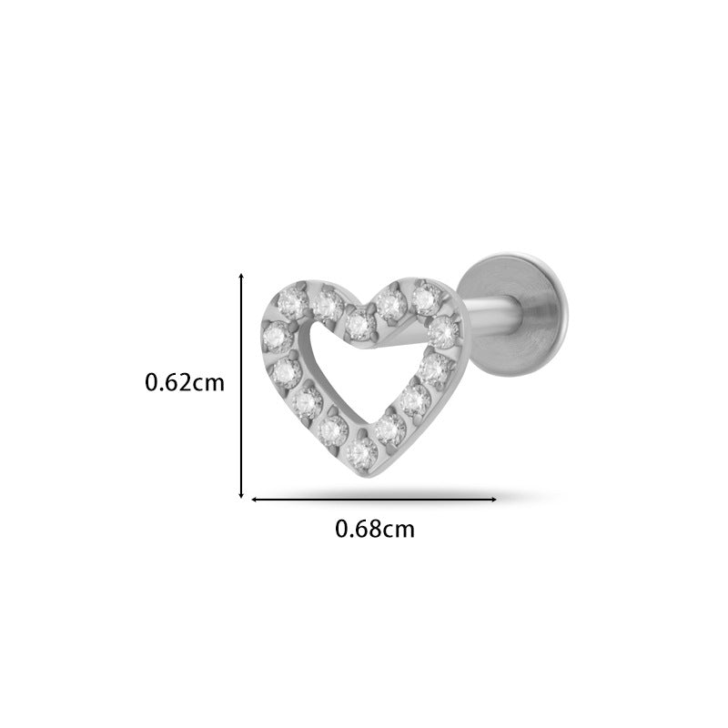 F136/G23 Titanium Zircon Push-Pin Labret & Cartilage Stud — Heart, Round, Star, Oval, Green/White/Champagne Marquise