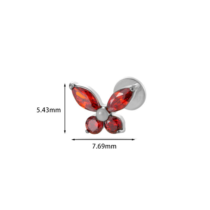 F136 Titanium Butterfly Zirconia Piercing - 1.2*8mm Lip & Cartilage Stud with Internal Thread