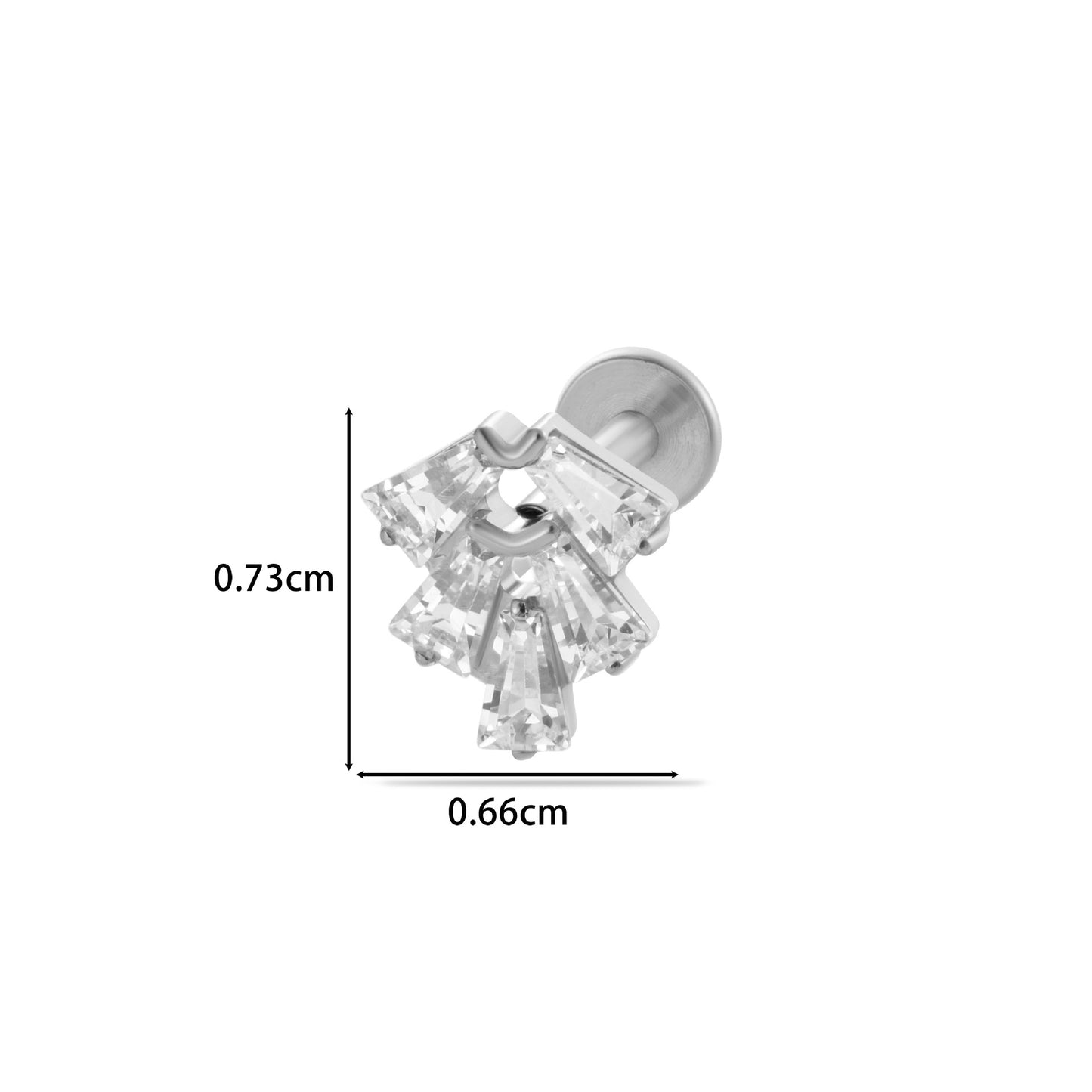 F136 Titanium Internally Threaded Zircon Labret Stud | High-End Flat Back Cartilage Piercing Jewelry