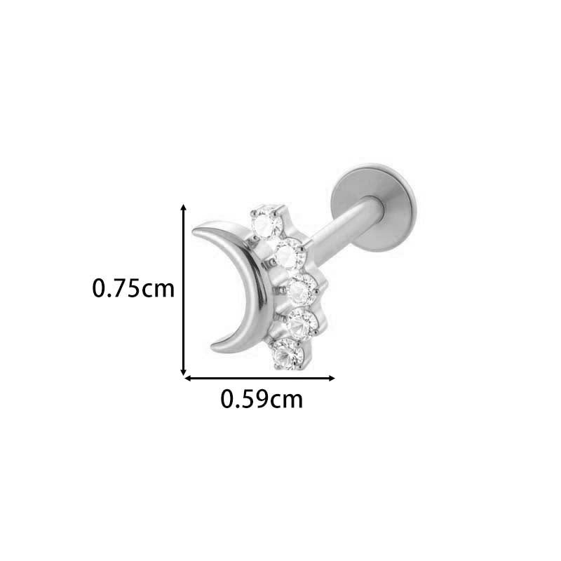F136 Titanium Internally-Threaded Zirconia Pendant Stud — Star & Hexagram Flat-Back Cartilage Jewelry