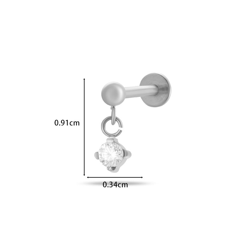 F136/G23 Titanium Zircon Push-Pin Labret & Cartilage Stud — Heart, Round, Star, Oval, Green/White/Champagne Marquise