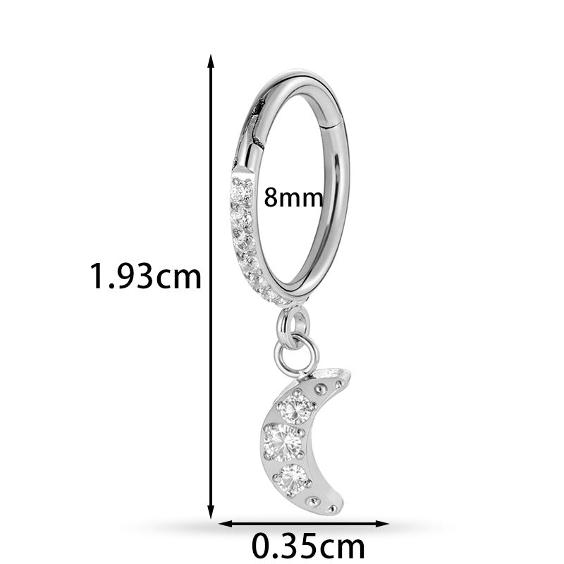 F136 Titanium Zircon Star & Moon Dangle Cartilage Piercing | Lip & Ear Jewelry | Hypoallergenic & Stylish