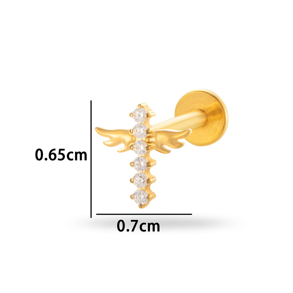 G23/F136 Titanium Internally Threaded CZ Flat-Back Cartilage Stud Earrings