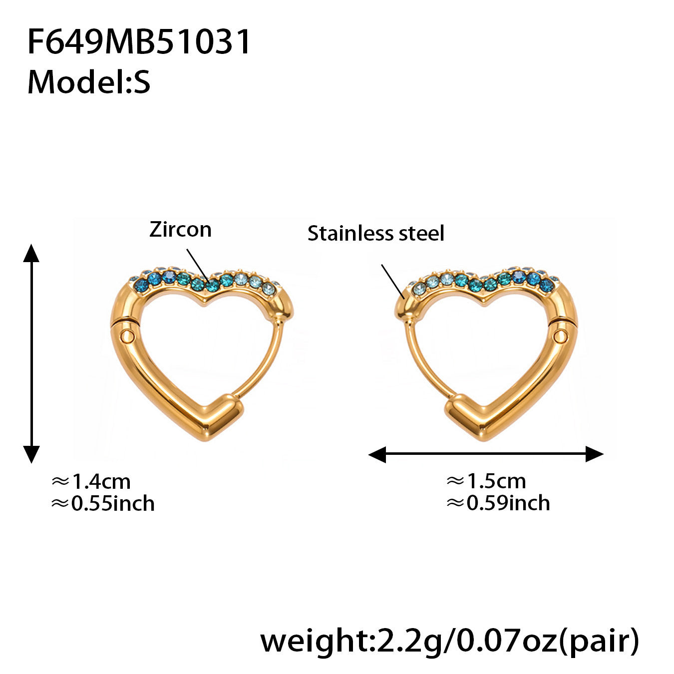 Colorful Cubic Zirconia Heart Hoop Earrings Set | Stainless Steel Simple Chic Ear Cuff for Women