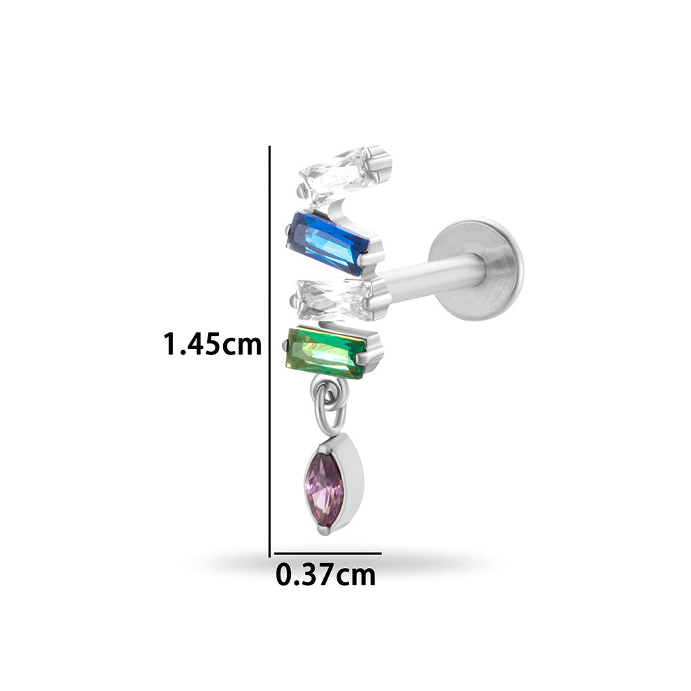 F136 Titanium Internally Threaded Zirconia Teardrop Cartilage Stud – Hypoallergenic Ear Piercing Jewelry