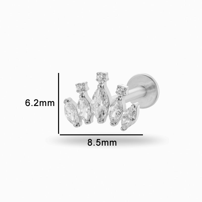 Titanium ircon Silver Piercing Internal Screw Rod Ear Bone Studs