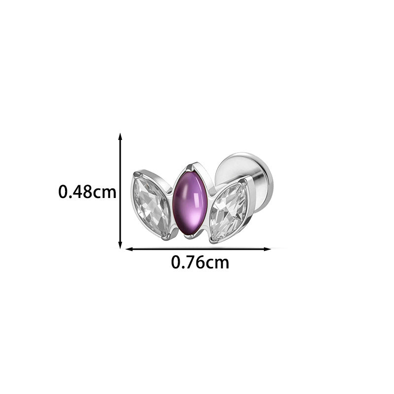 G23/F136 Titanium Marquise CZ Leaf Internal Thread Flat Back Piercing Jewelry – 7 Styles