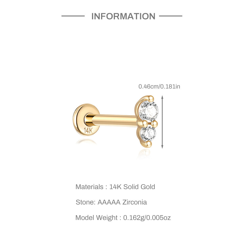 14K Gold Gourd Zircon Piercing Stud Earrings – Dainty & Hypoallergenic for Everyday Wear