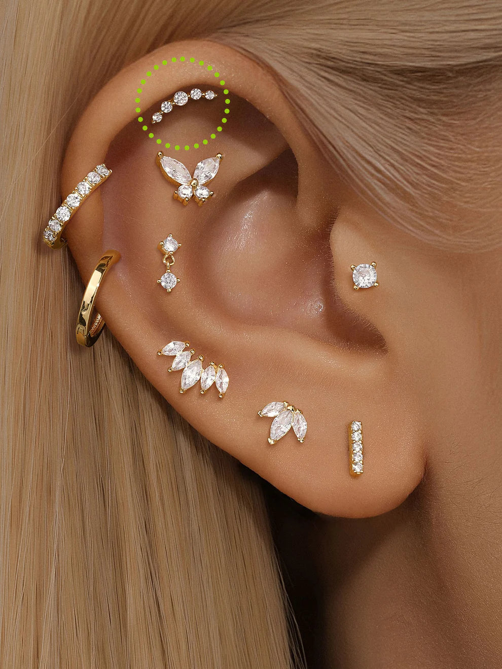 14K Gold Five-Stone Zircon Stud Earrings – Elegant & Dainty