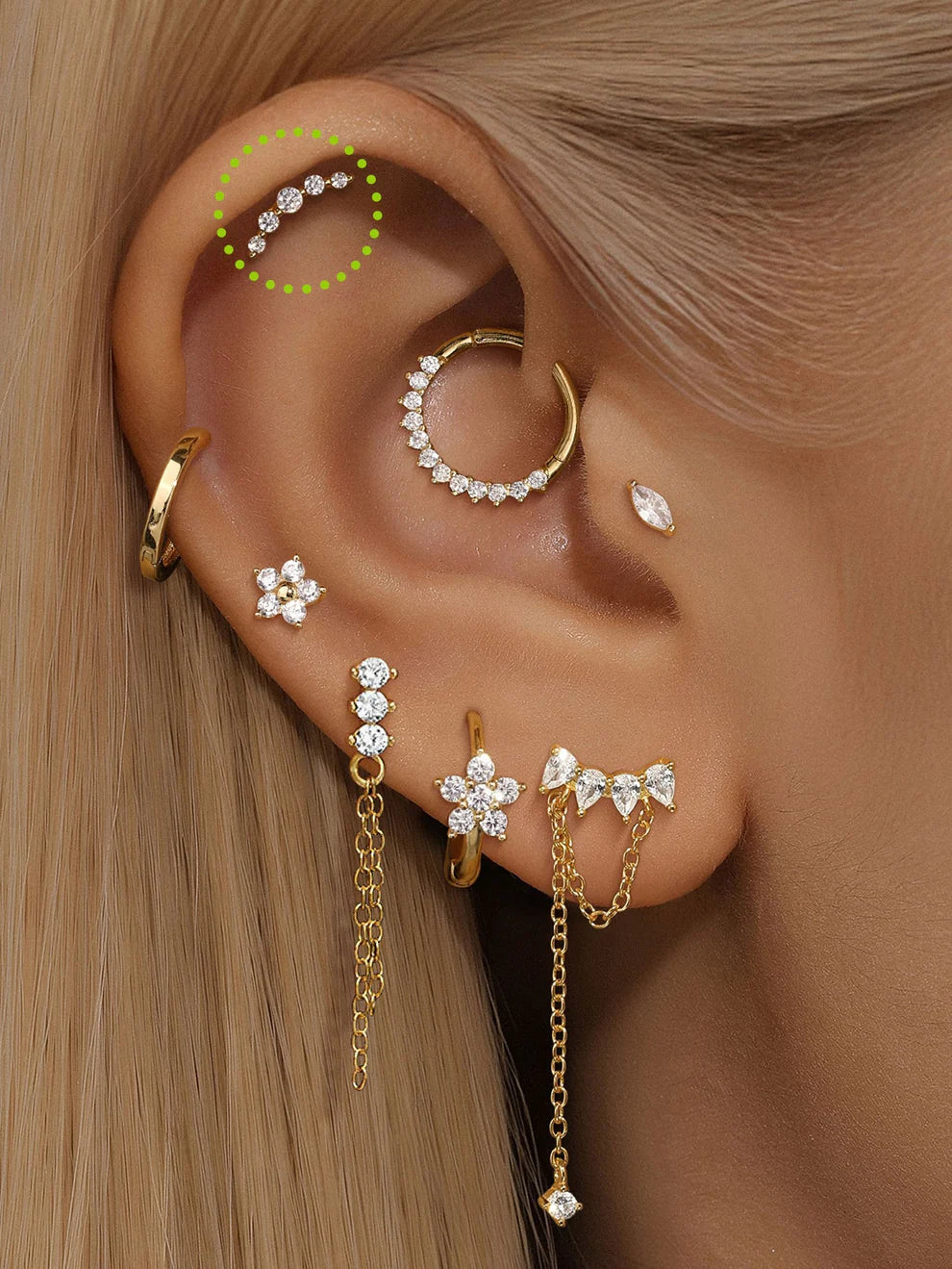 14K Gold Five-Stone Zircon Stud Earrings – Elegant & Dainty