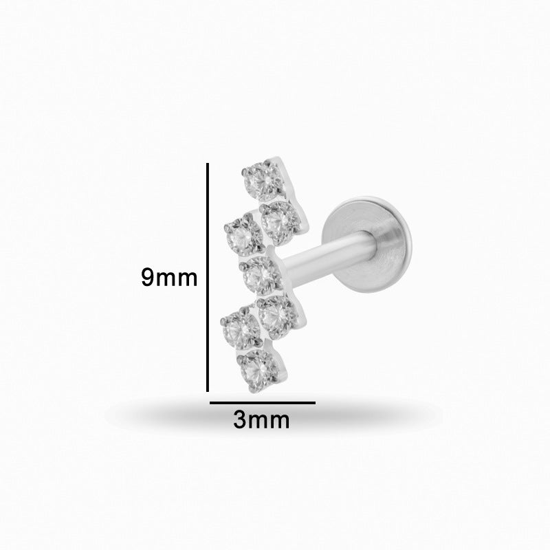 Titanium ircon Silver Piercing Internal Screw Rod Ear Bone Studs