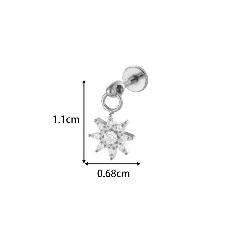 G23/F136 Titanium Internally Threaded Flat Back Lip Stud & Earring – Zircon Flower & Heart Dangle Piercing Jewelry for Women, Gold & Silver