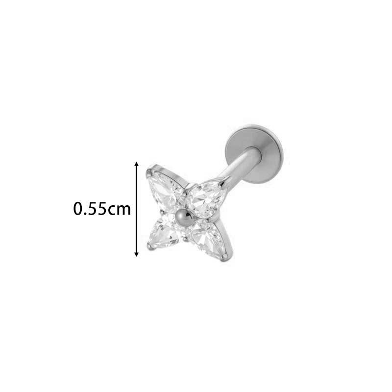 F136 Titanium Internally-Threaded Zirconia Pendant Stud — Star & Hexagram Flat-Back Cartilage Jewelry