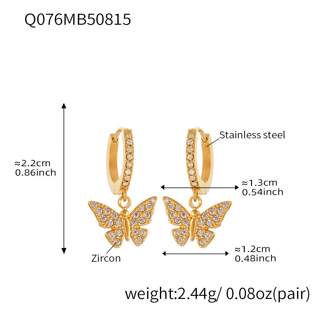 Butterfly Zircon Stackable Earrings Set – Stainless Steel Layered Hoop & Stud Combination | WANTI Jewelry