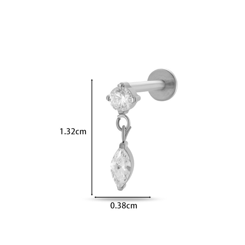 F136/G23 Titanium Zircon Push-Pin Labret & Cartilage Stud — Heart, Round, Star, Oval, Green/White/Champagne Marquise