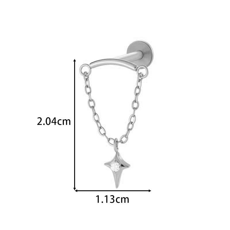 F136 Titanium Zirconia Chain Pendant Stud – Internally Threaded Flat-Back Cartilage Piercing Jewelry