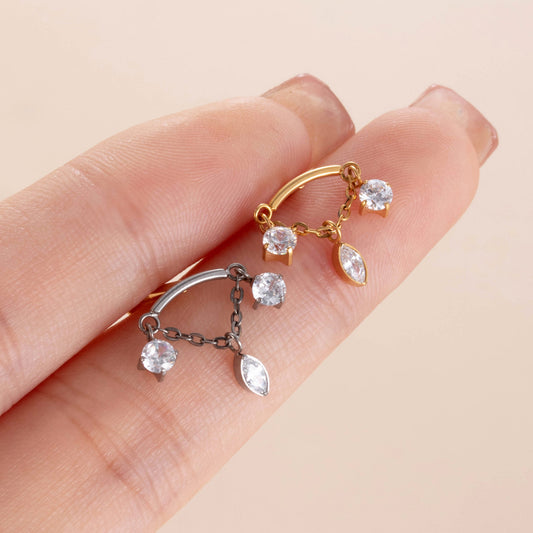 F136 Titanium Zircon Chain Piercing Jewelry – Push Pin Lip & Cartilage Stud,  Drop Designs