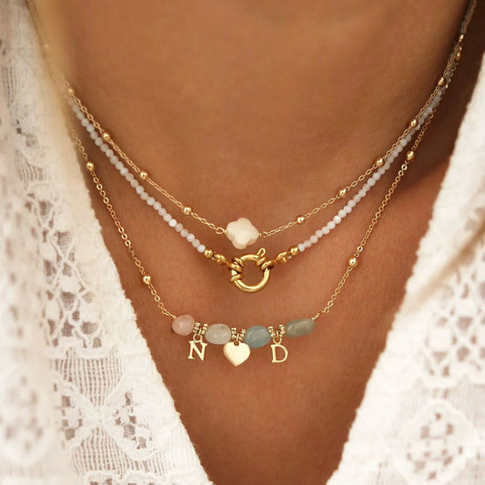 18K Gold Plated Titanium Steel Beaded Heart Pendant Necklace | Fashion Jewelry Set