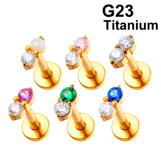 G23 Titanium Piercing with Zirconia - Flat Back Lip, Cartilage & Helix Stud | Push Pin Design