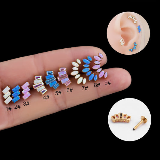 G23/F136 Titanium Opal Crown Push-Pin Labret & Cartilage Stud | 1.2×8mm