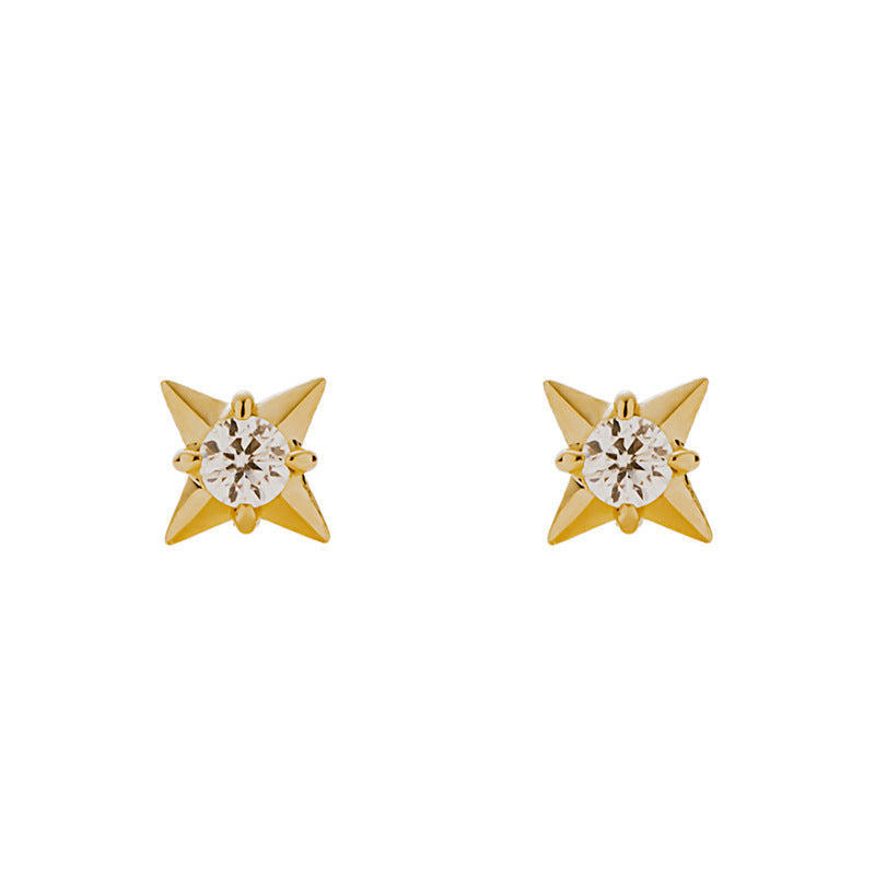 14K Solid Gold Star Piercing Earrings – Four-Pointed Studs for Cartilage & Lobe