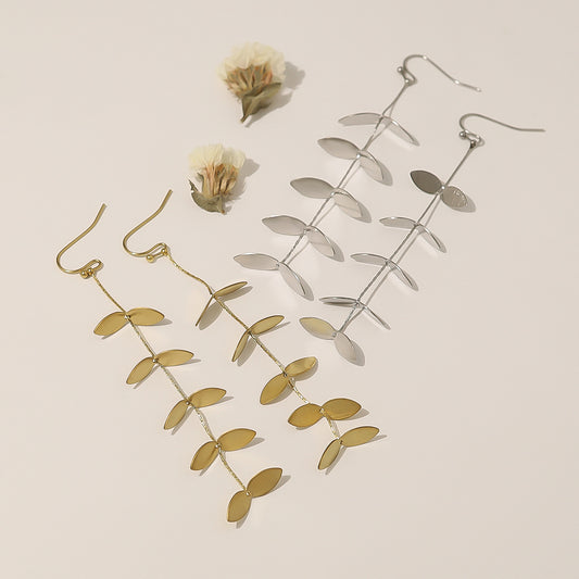 Leaf Tassel Drop Earrings – Stainless Steel Elegant Lightweight Dangle Earrings for Women