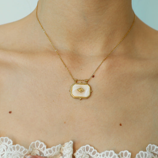 18K Gold Plated Titanium Steel Rectangular Pendant Necklace Set | Elegant Fashion Jewelry