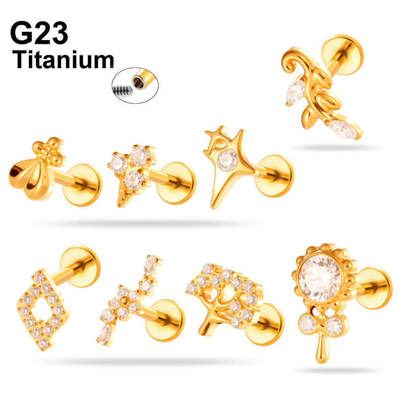 G23/F136 Titanium Internally Threaded Zircon Piercing Jewelry Lip Stud & Cartilage Earring – Elegant Sparkle Design, 1.2×8mm Rod, Gold & Silver