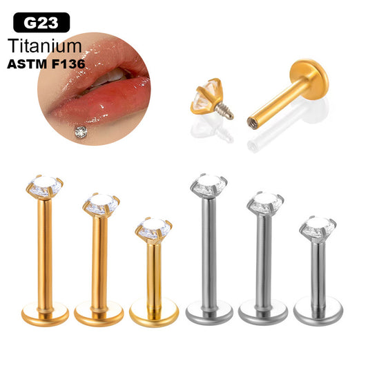 G23 Titanium Zircon Lip & Cartilage Piercing Jewelry | Internally Threaded Studs | Fashionable & Hypoallergenic