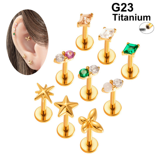 G23/F136 Titanium Zircon Star & Geometric Lip & Cartilage Piercing | Stylish & Hypoallergenic Jewelry
