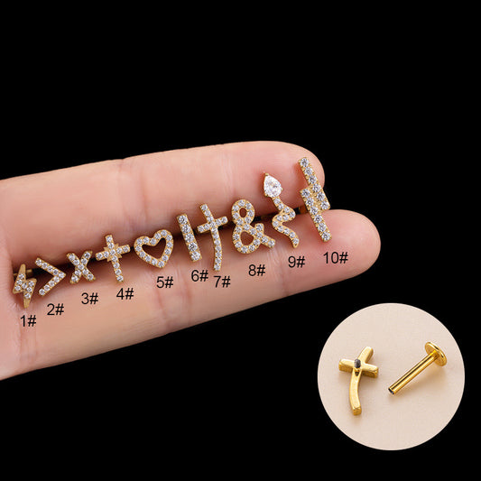 F136 Titanium Zircon Heart, Cross, Lightning & Snake Piercing Jewelry | Lip & Cartilage Studs