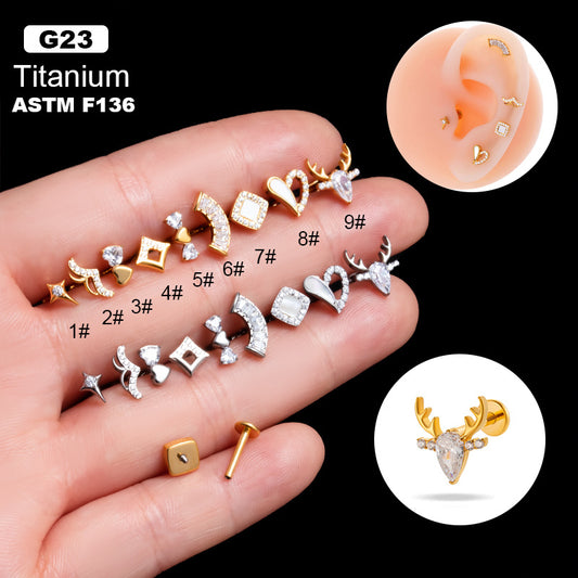 G23 Titanium Heart-shaped Zircon-Set Threaded Lip Piercing Bar & Cartilage Earring – Stylish and Trendy Piercing Jewelry for Lips and Ears