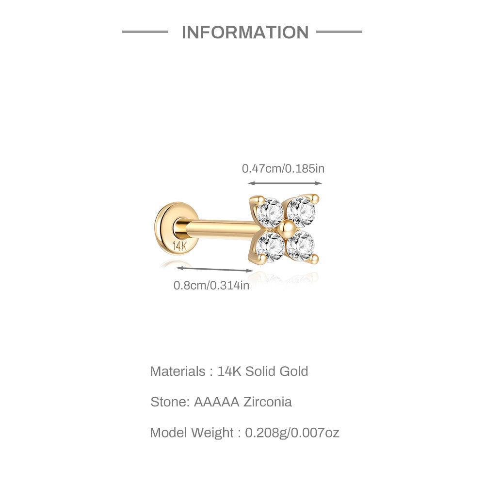 14K Gold Shiny Zircon Stud Earrings – Classic & Hypoallergenic