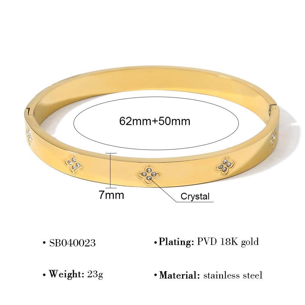18K Gold Plated Titanium Steel Vintage Open Cuff Bracelets with Crystals, Fashionable and Durable
