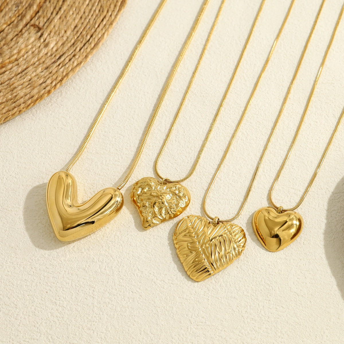Vintage Heart-Shaped Necklace Set – 18K Gold Plated Titanium Steel Heart Design