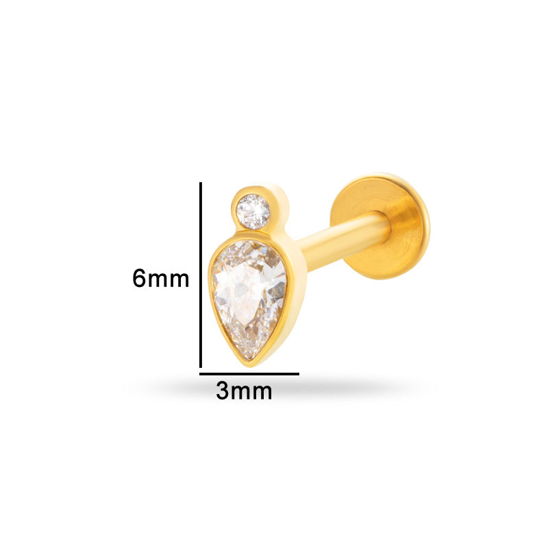 Titanium Zircon Piercing Stud – Hypoallergenic Flat Back Earring for Cartilage & Lobe