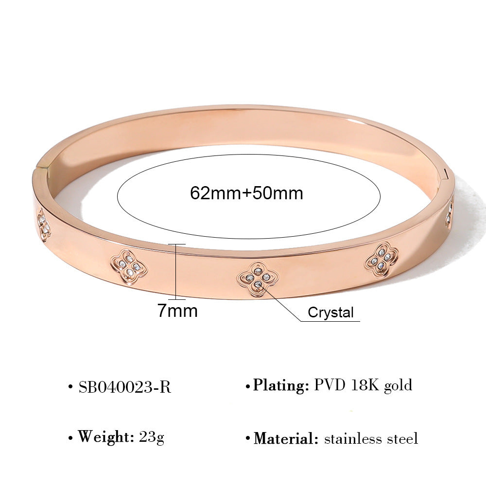 18K Gold Plated Titanium Steel Vintage Open Cuff Bracelets with Crystals, Fashionable and Durable