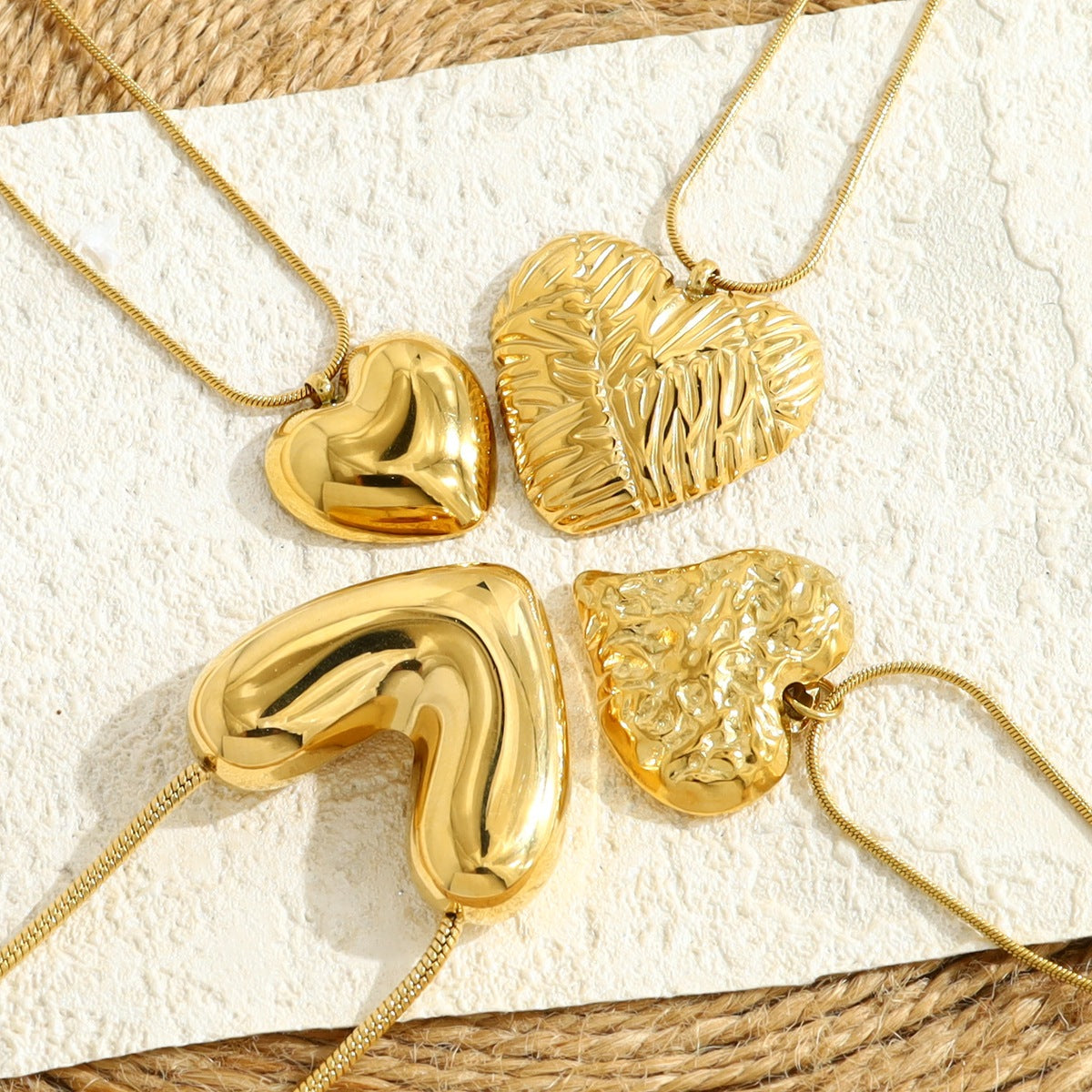 Vintage Heart-Shaped Necklace Set – 18K Gold Plated Titanium Steel Heart Design