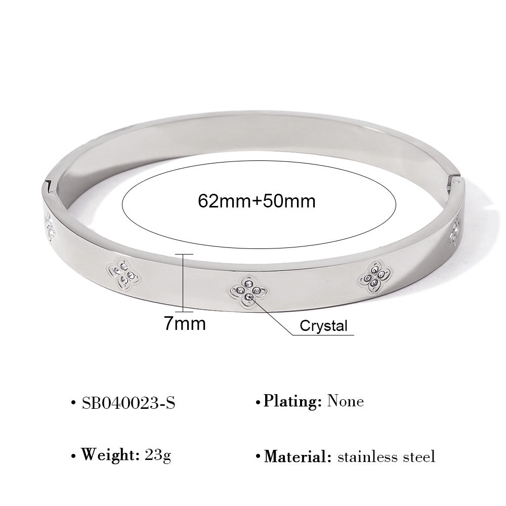 18K Gold Plated Titanium Steel Vintage Open Cuff Bracelets with Crystals, Fashionable and Durable